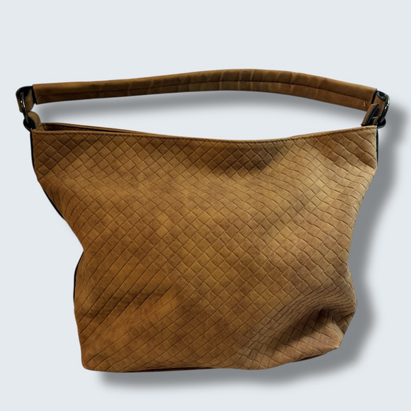 Sam & Hadley Brown Woven Hobo Bag Slouchy Faux Suede Shoulder - Picture 7 of 16